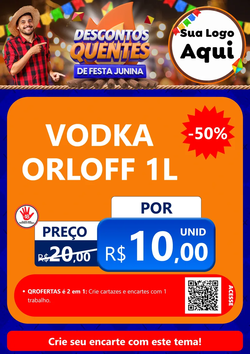 Modelo de Cartaz para Cartaz A4 Vertical com o tema Descontos Quentes de Festa Junina para Distribuidora de bebidas