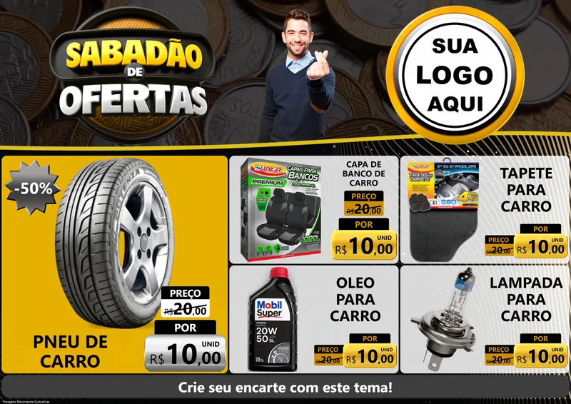Modelo de Encarte para Encarte A4 Horizontal com o tema Sabadão de Ofertas para Auto peças