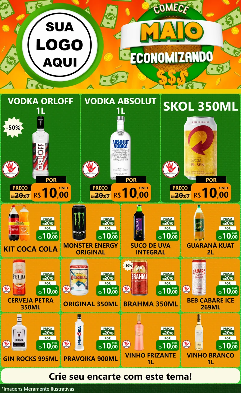 Modelo de Encarte para Encarte Grande com o tema Comece Maio Economizando para Distribuidora de bebidas
