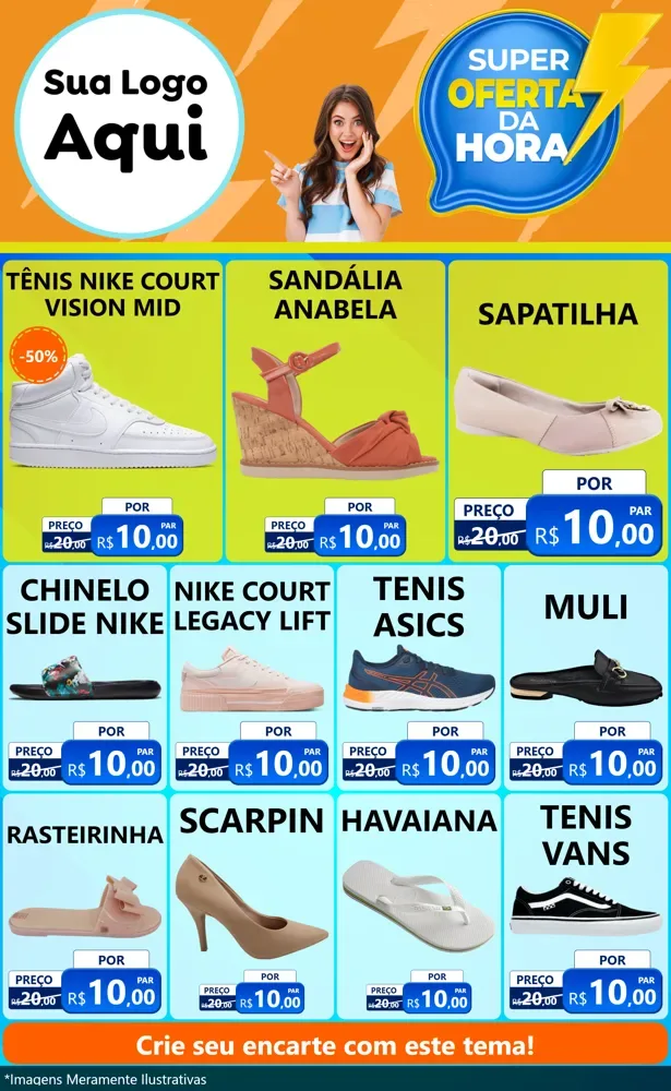 Modelo de Encarte para Encarte Grande com o tema Super Oferta da Hora para Calçados