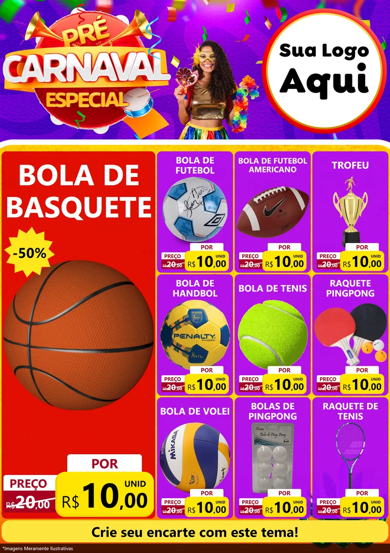 Modelo de Encarte para Encarte A4 Vertical com o tema Pré-Carnaval Especial para Artigos Esportivos