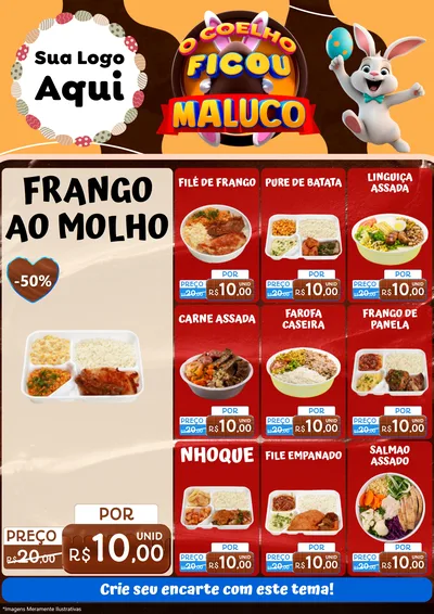 Modelo de Encarte para Encarte A4 Vertical com o tema O Coelho Ficou Maluco - Páscoa para Restaurante