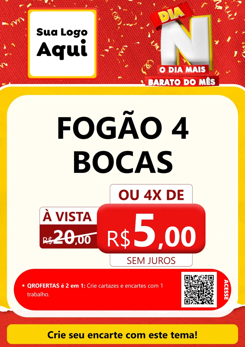 Modelo de Cartaz para Cartaz A4 Vertical com o tema Dia N o Dia Mais Barato do Mês para Móveis e Eletro