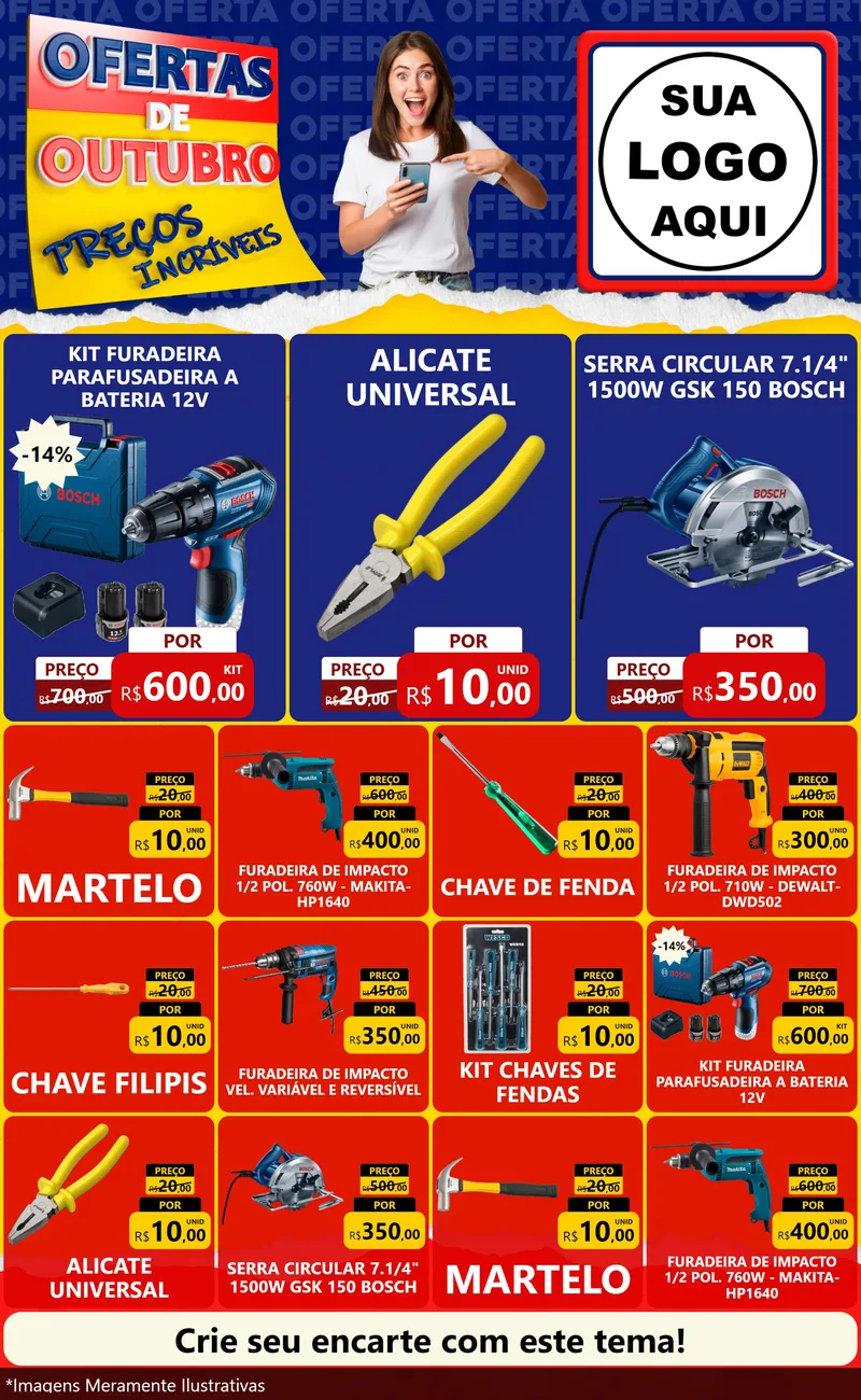 Modelo de Encarte para Encarte Grande com o tema Ofertas de Outubro - Preços Incríveis para Maquinas e Ferramentas