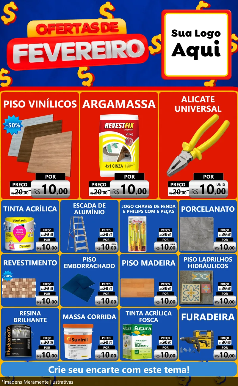 Modelo de Encarte para Encarte Grande com o tema Ofertas de Fevereiro para Material para Construção