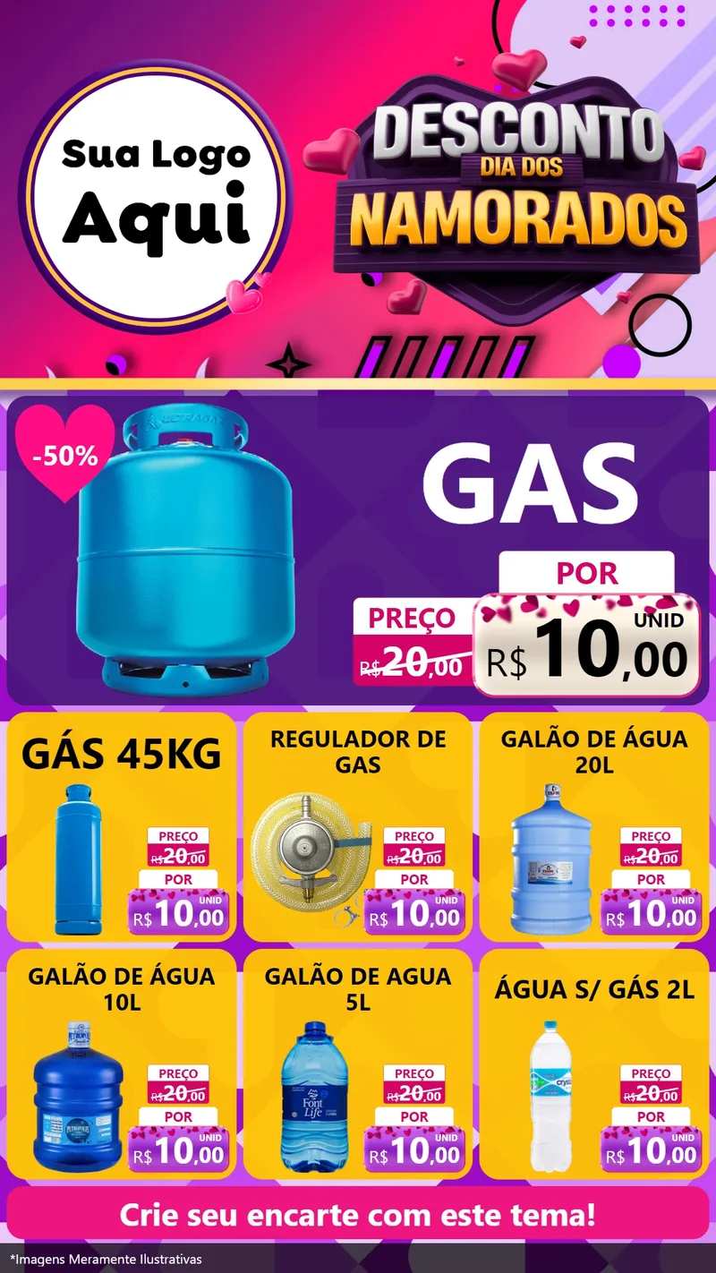 Modelo de Rede Social para Stories com o tema Desconto Dia dos Namorados para Água e gás
