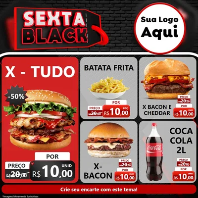 Modelo de Rede Social para Feed Facebook com o tema Sexta Black para Hamburgueria