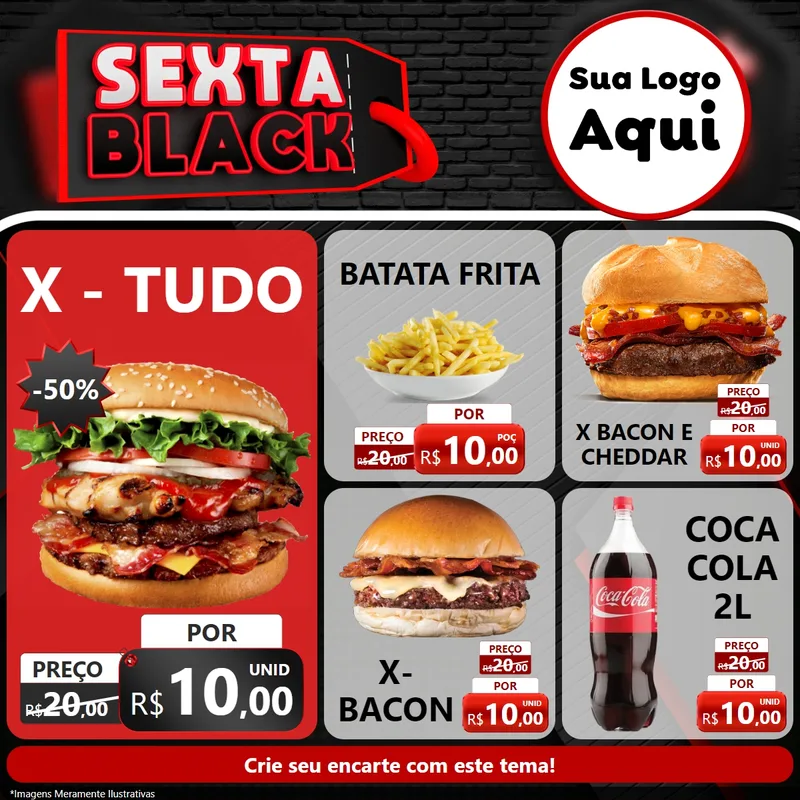 Modelo de Rede Social para Feed Facebook com o tema Sexta Black para Hamburgueria