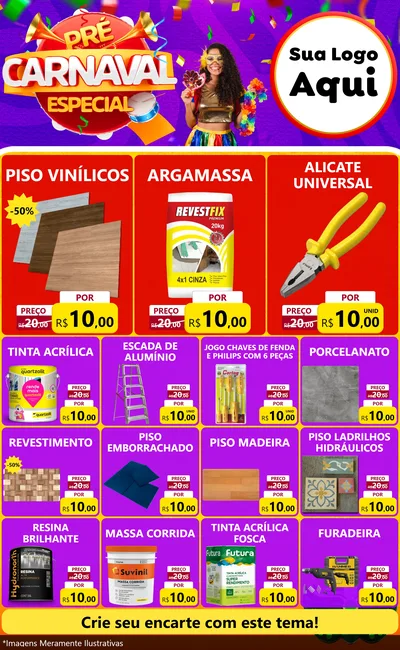 Modelo de Encarte para Encarte Grande com o tema Pré-Carnaval Especial para Material para Construção