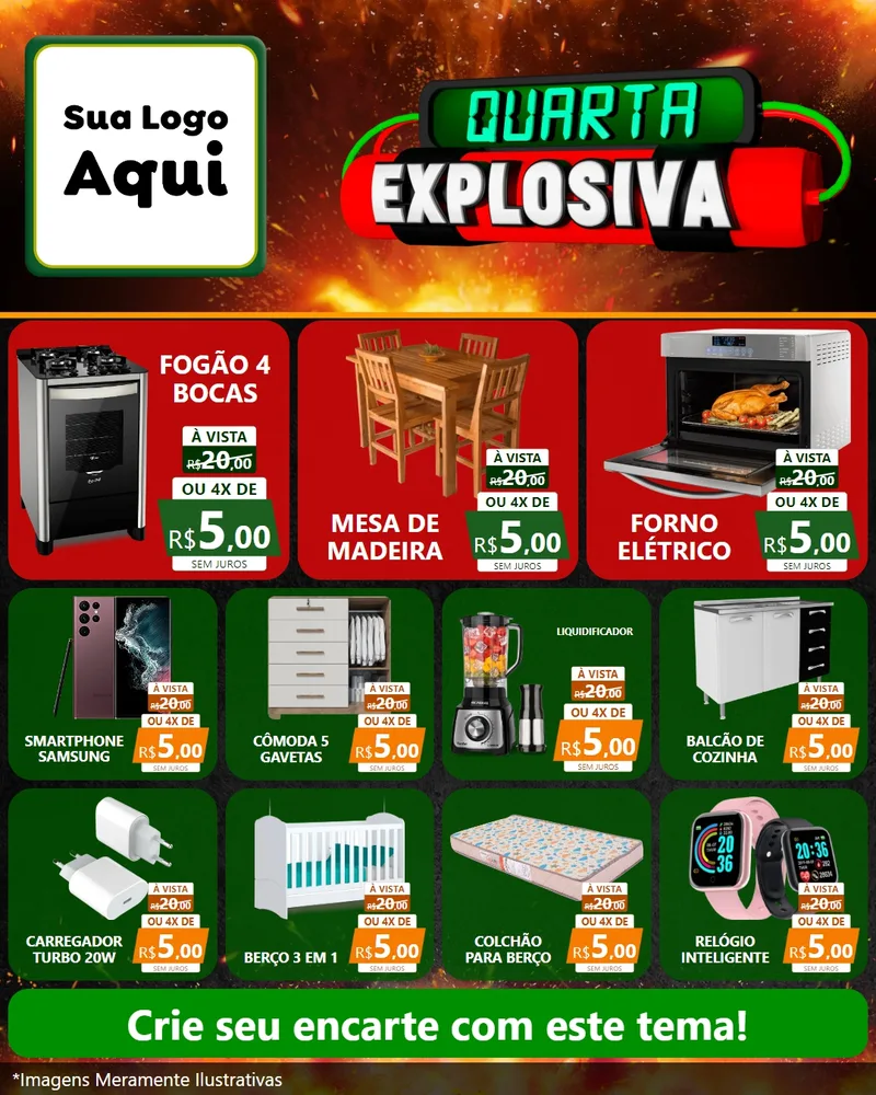 Modelo de Rede Social para Feed Instagram com o tema Quarta Explosiva para Móveis e Eletro