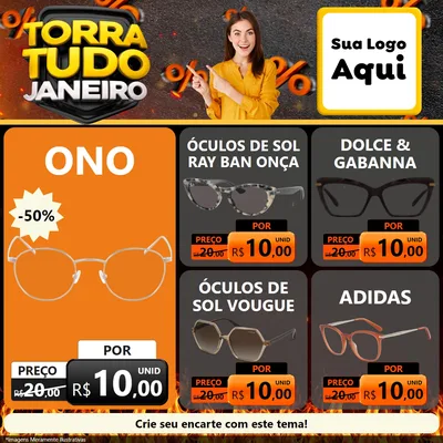 Modelo de Rede Social para Feed Facebook com o tema Torra Tudo Janeiro para Óticas