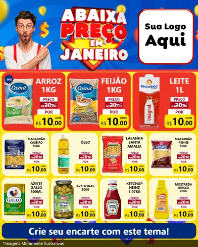 Modelo de Rede Social para Feed Instagram com o tema Abaixa Preço em Janeiro para Supermercado