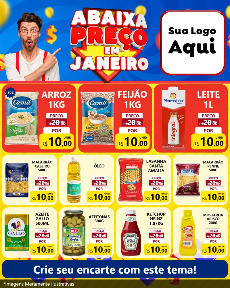Modelo de Rede Social para Feed Instagram com o tema Abaixa Preço em Janeiro para Supermercado
