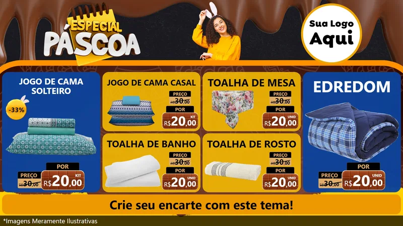 Modelo de TV para TV Horizontal com o tema Especial Páscoa para Cama, Mesa e Banho