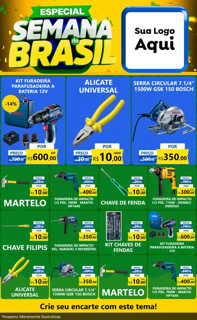Modelo de Encarte para Encarte Grande com o tema Especial Semana do Brasil para Maquinas e Ferramentas