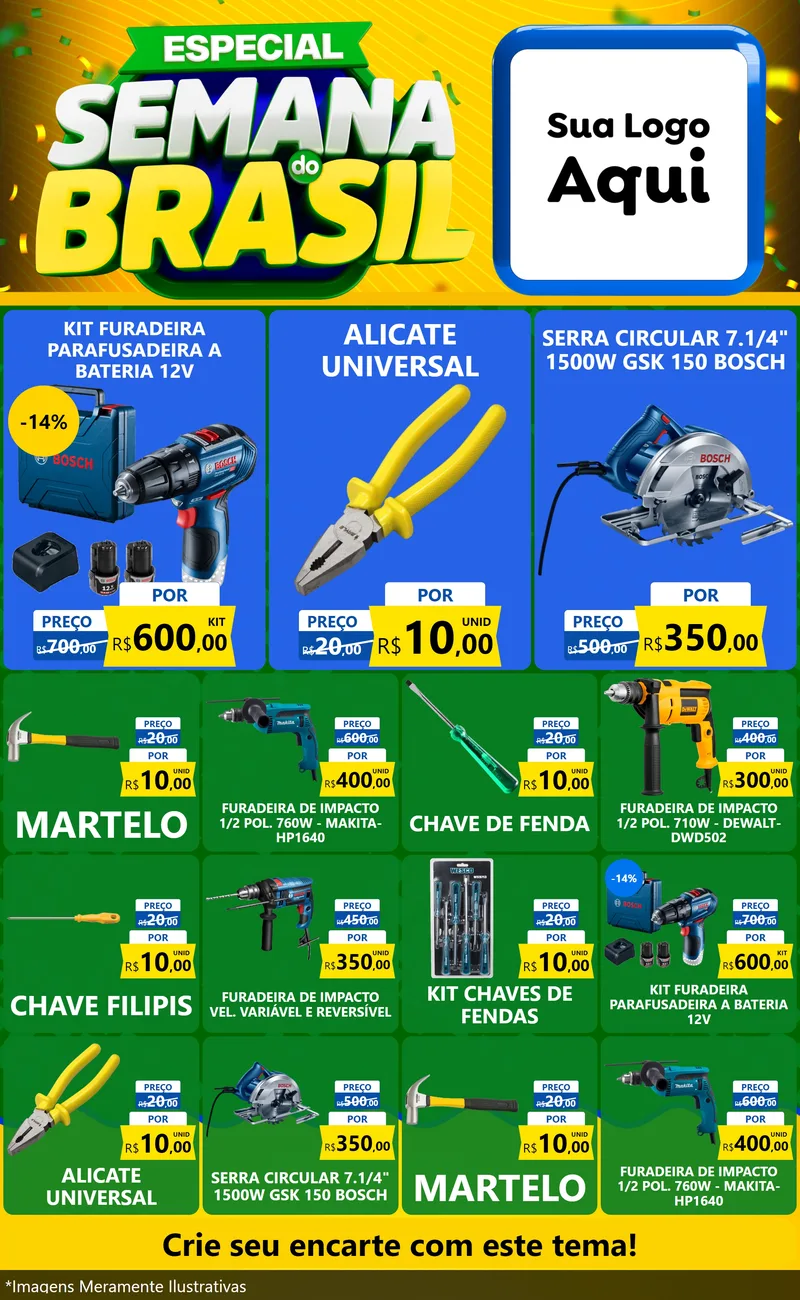 Modelo de Encarte para Encarte Grande com o tema Especial Semana do Brasil para Maquinas e Ferramentas