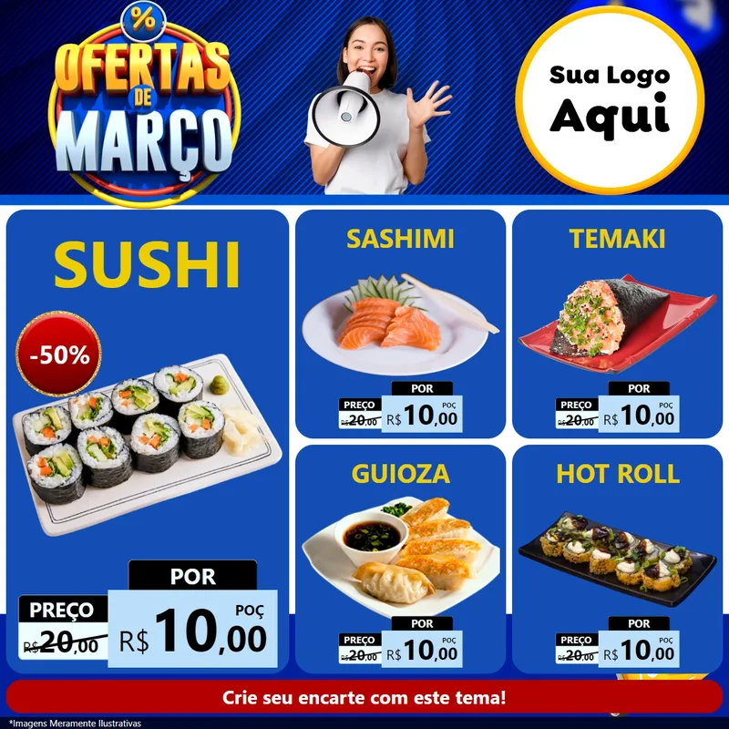 Modelo de Rede Social para Feed Facebook com o tema Ofertas de Março para Comida japonesa