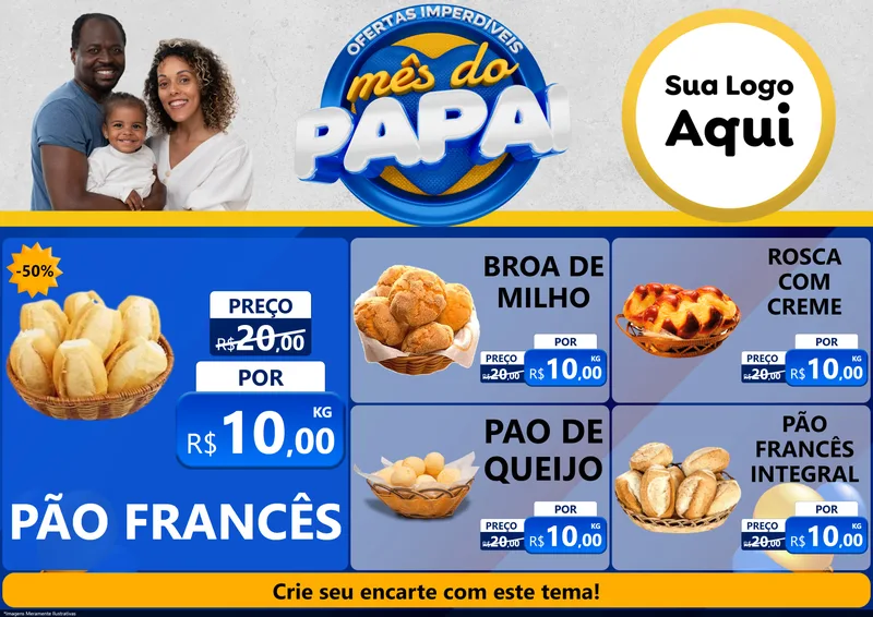 Modelo de Encarte para Encarte A4 Horizontal com o tema Ofertas Imperdíveis Mês Do Papai para Padaria
