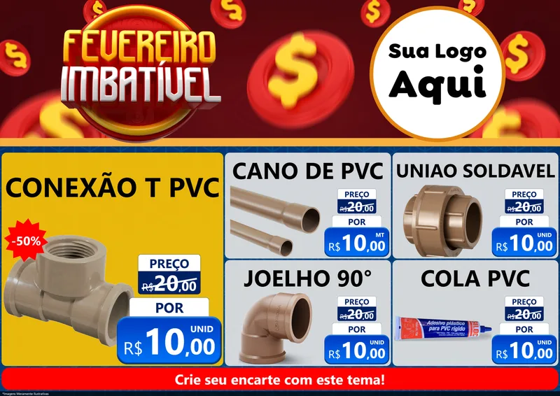 Modelo de Encarte para Encarte A4 Horizontal com o tema Fevereiro Imbatível para Tubos e conexões