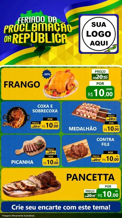 Modelo de TV para TV Vertical com o tema Feriado da Proclamação da República para Assados