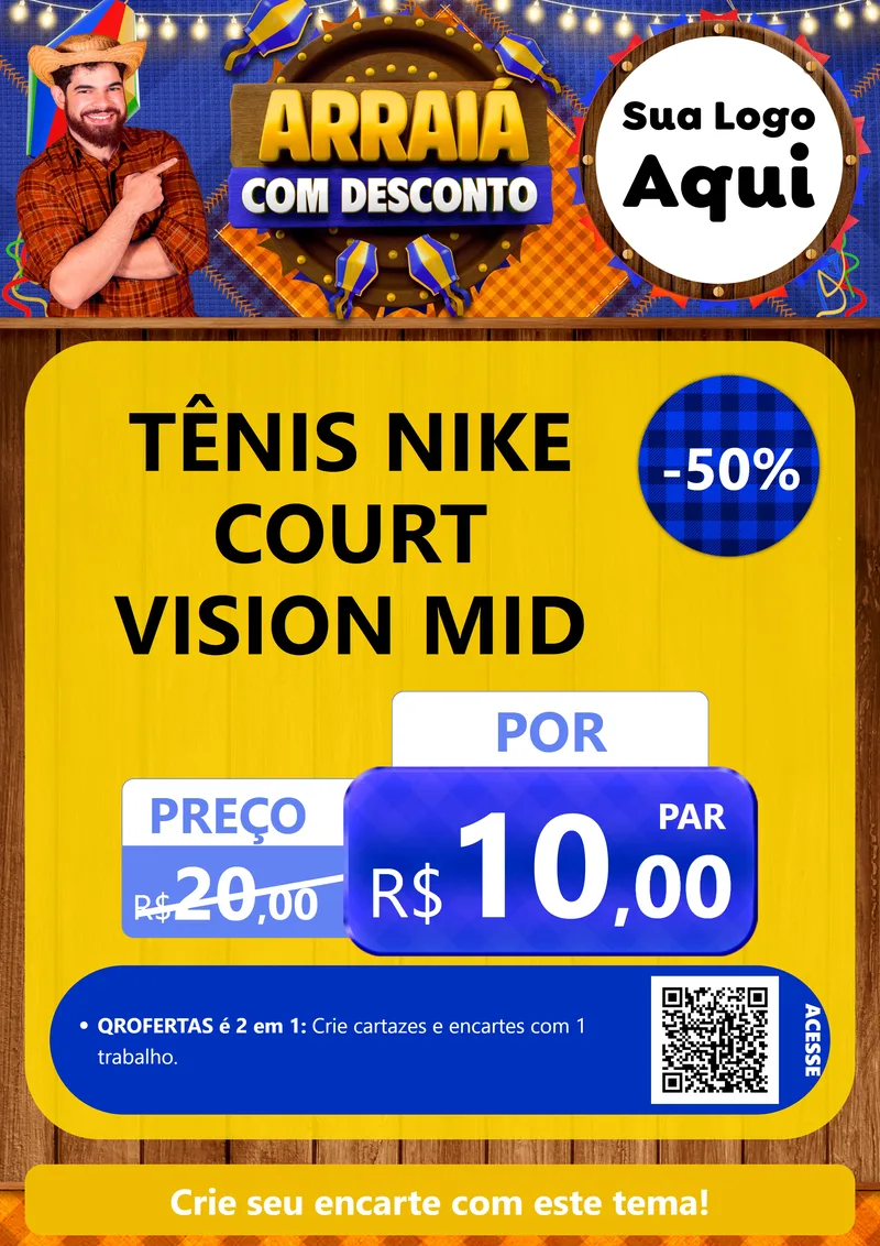 Modelo de Cartaz para Cartaz A4 Vertical com o tema Arraiá Com Desconto para Calçados