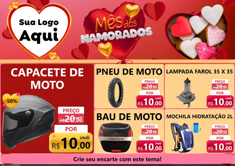 Modelo de Encarte para Encarte A4 Horizontal com o tema Mês dos Namorados para Moto peças