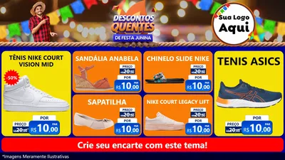 Modelo de TV para TV Horizontal com o tema Descontos Quentes de Festa Junina para Calçados