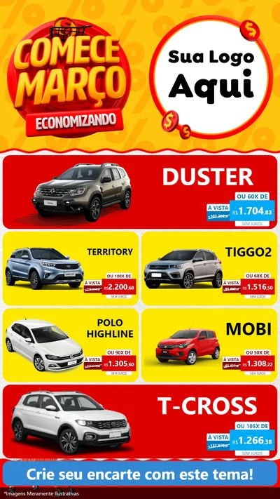 Modelo de TV para TV Vertical com o tema Comece Março Economizando para Concessionaria de Carros