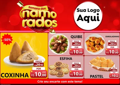 Modelo de Encarte para Encarte A4 Horizontal com o tema Semana dos namorados para Salgadaria
