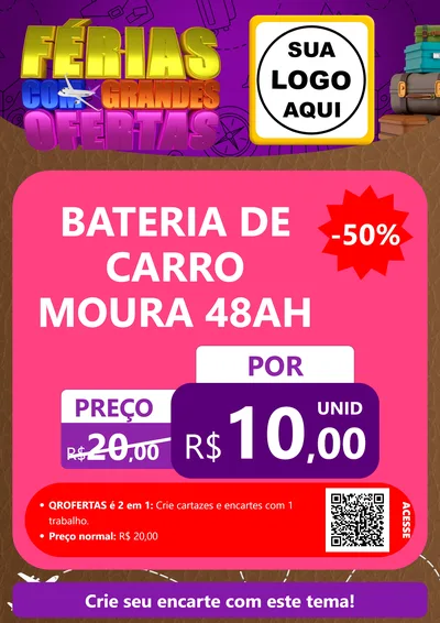 Modelo de Cartaz para Cartaz A4 Vertical com o tema Férias com Grandes Ofertas para Baterias Elétricas