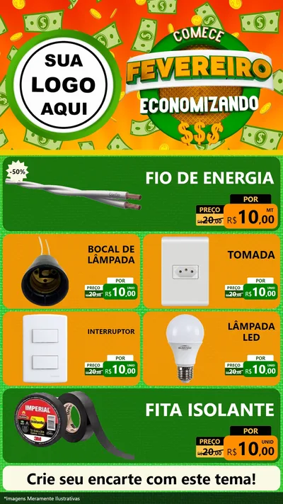 Modelo de TV para TV Vertical com o tema Comece Fevereiro Economizando para Materiais Elétricos