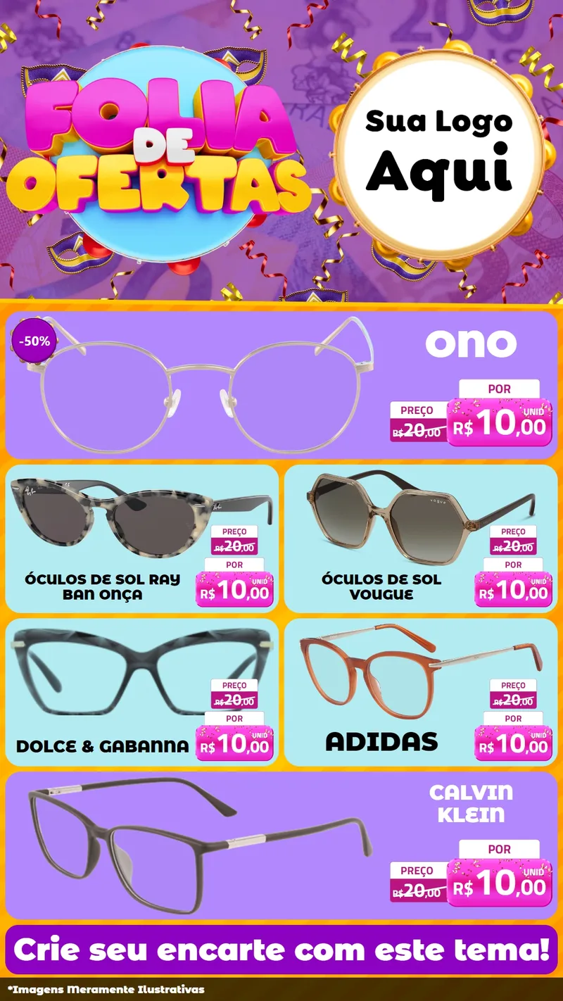 Modelo de TV para TV Vertical com o tema Folia de Ofertas para Óticas
