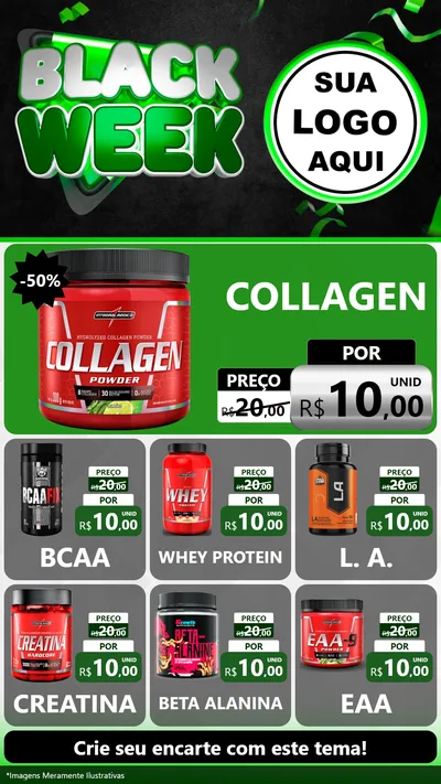 Modelo de Rede Social para Stories com o tema Black Week para Suplementos alimentares