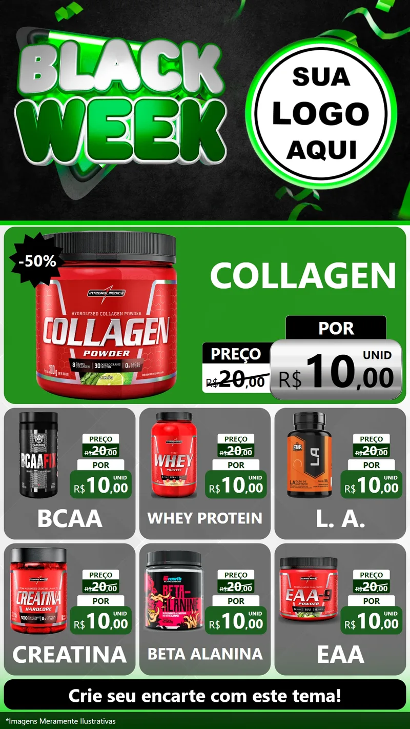 Modelo de Rede Social para Stories com o tema Black Week para Suplementos alimentares