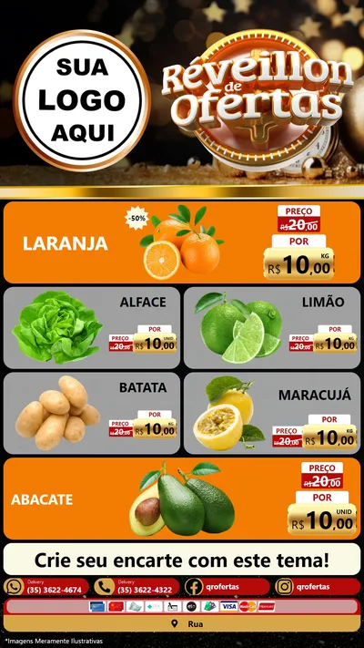 Modelo de TV para TV Vertical com o tema Réveillon de Ofertas para Hortifrúti