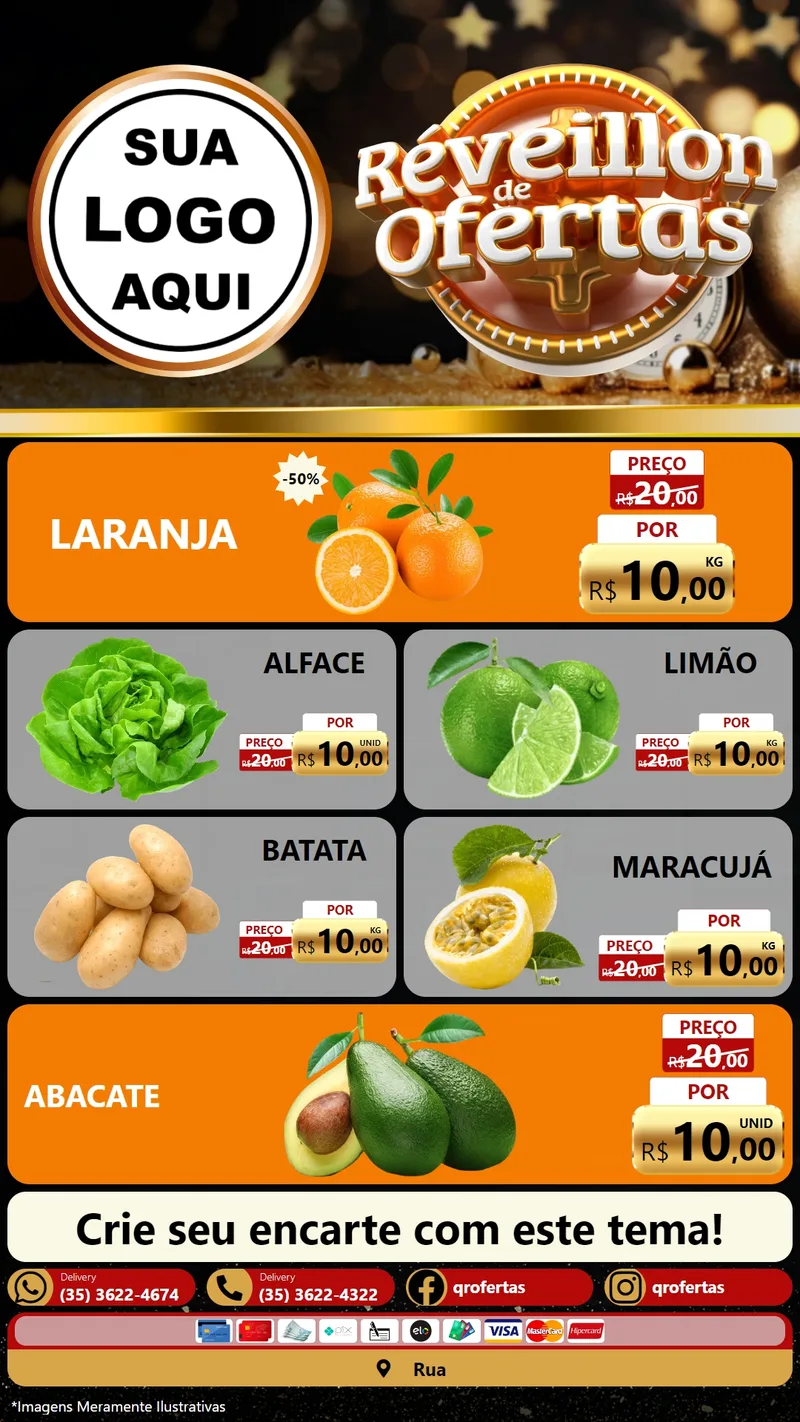 Modelo de TV para TV Vertical com o tema Réveillon de Ofertas para Hortifrúti