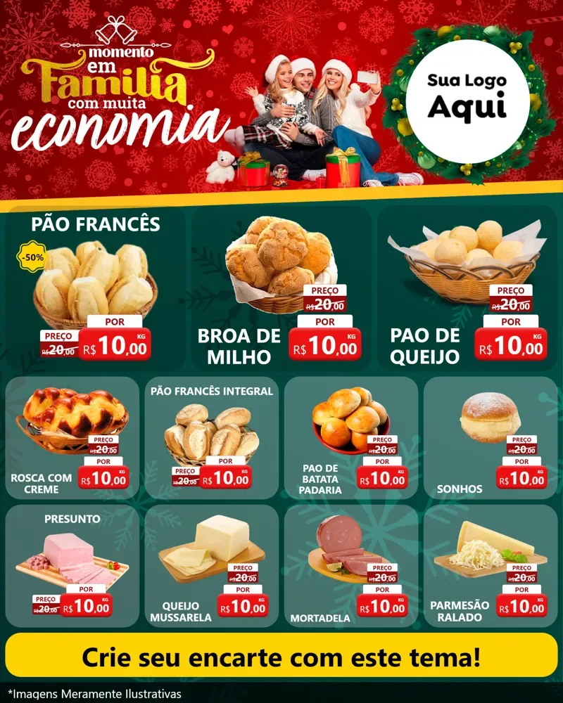Modelo de Rede Social para Feed Instagram com o tema Momento em Família (Natal) para Padaria