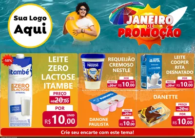 Modelo de Encarte para Encarte A4 Horizontal com o tema Janeiro de Promoção para Frios e Laticínios