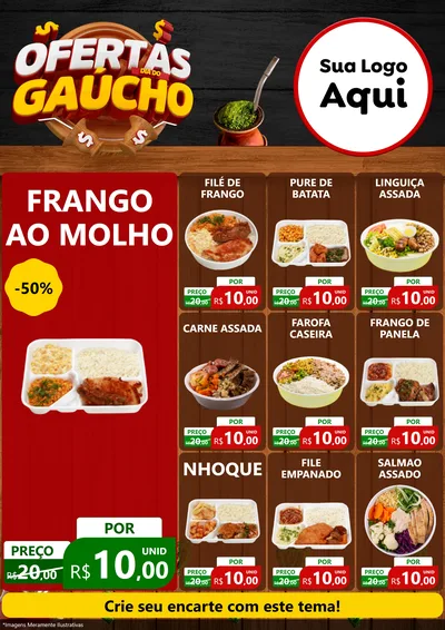 Modelo de Encarte para Encarte A4 Vertical com o tema Ofertas Dia do Gaúcho para Restaurante