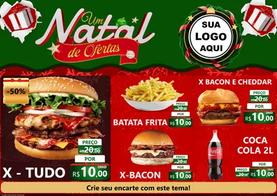 Modelo de Encarte para Encarte A4 Horizontal com o tema Um Natal de Ofertas para Hamburgueria