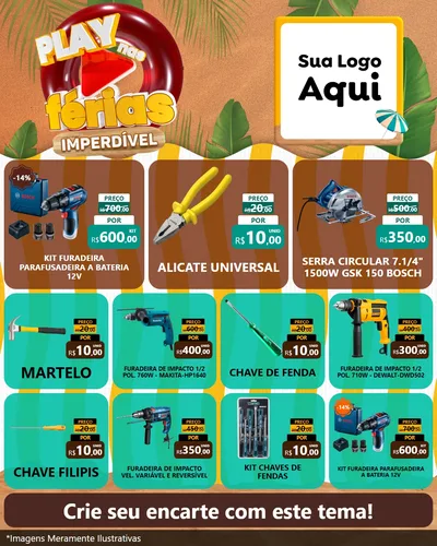 Modelo de Rede Social para Feed Instagram com o tema Play Nas Férias Imperdível para Maquinas e Ferramentas