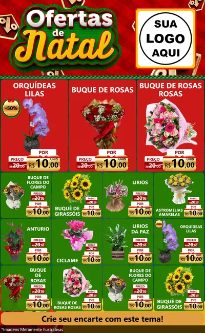 Modelo de Encarte para Encarte Grande com o tema Ofertas de Natal para Floricultura e jardim