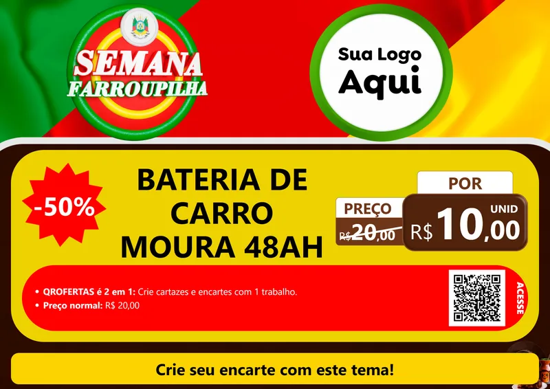 Modelo de Cartaz para Cartaz A4 Horizontal com o tema Semana Farroupilha para Baterias Elétricas
