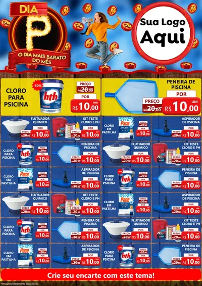 Modelo de Encarte para Encarte A4 Vertical com o tema Dia P - O Dia Mais Barato Do Mês para Produtos para Piscina