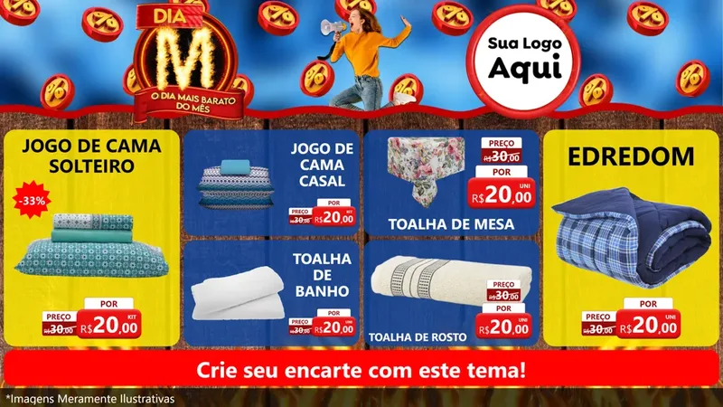 Modelo de TV para TV Horizontal com o tema Dia M - O Dia Mais Barato Do Mês para Cama, Mesa e Banho