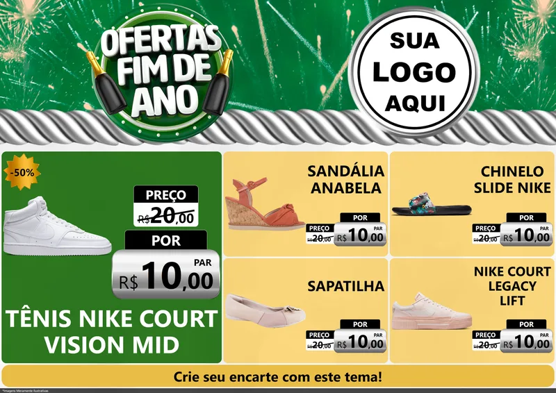 Modelo de Encarte para Encarte A4 Horizontal com o tema Ofertas Fim de Ano para Calçados