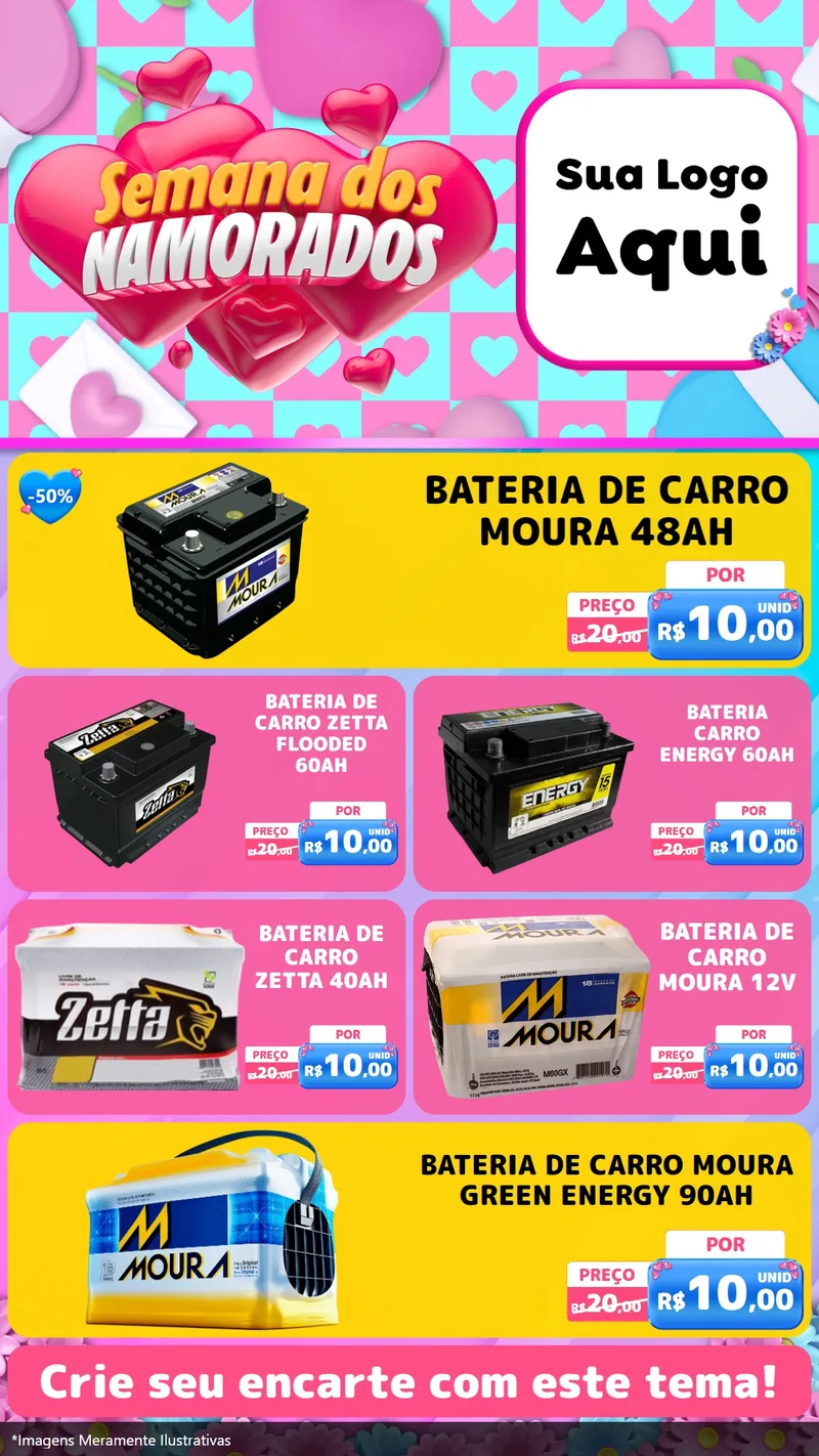 Modelo de TV para TV Vertical com o tema Semana dos Namorados para Baterias Elétricas