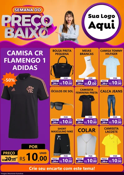 Modelo de Encarte para Encarte A4 Vertical com o tema Semana do Preço Baixo para Roupas e acessórios