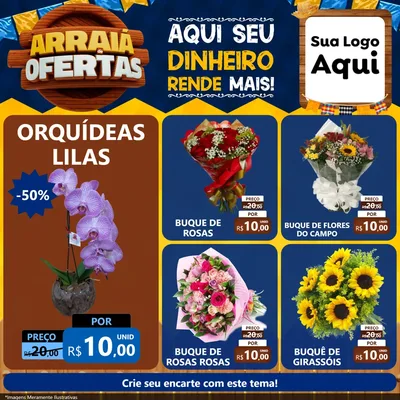 Modelo de Rede Social para Feed Facebook com o tema Arraiá de Ofertas - Junina para Floricultura e jardim