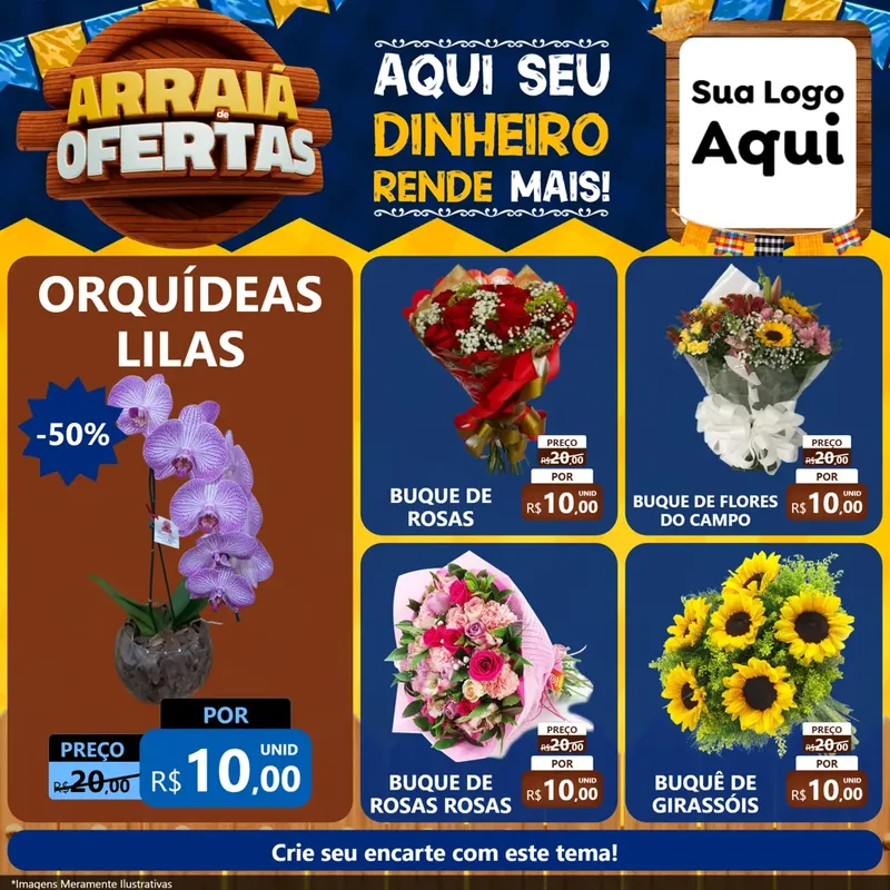 Modelo de Rede Social para Feed Facebook com o tema Arraiá de Ofertas - Junina para Floricultura e jardim